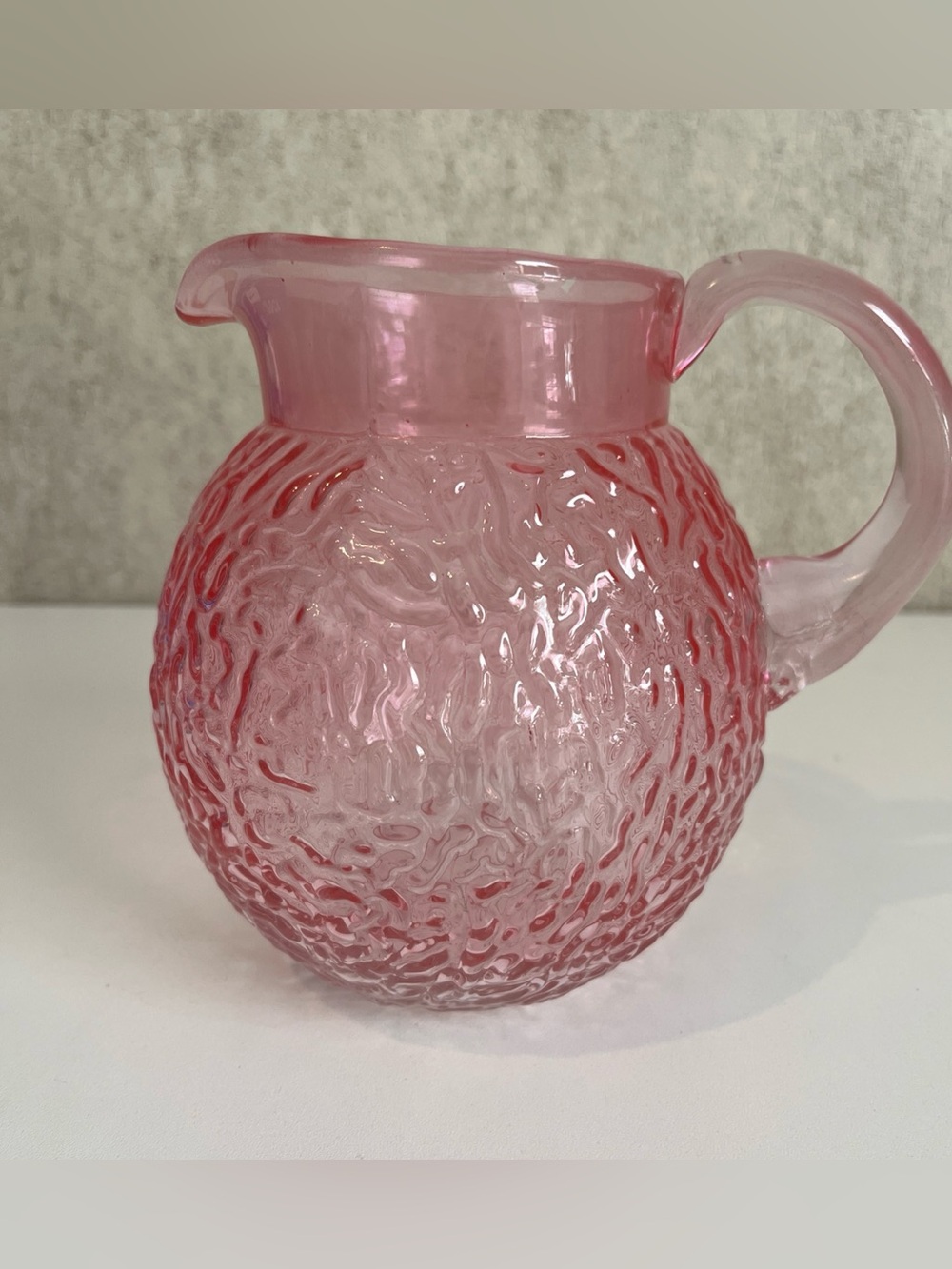 Vintage Teleflora Crinkle Glass Pitcher Pour on the Pink 6”